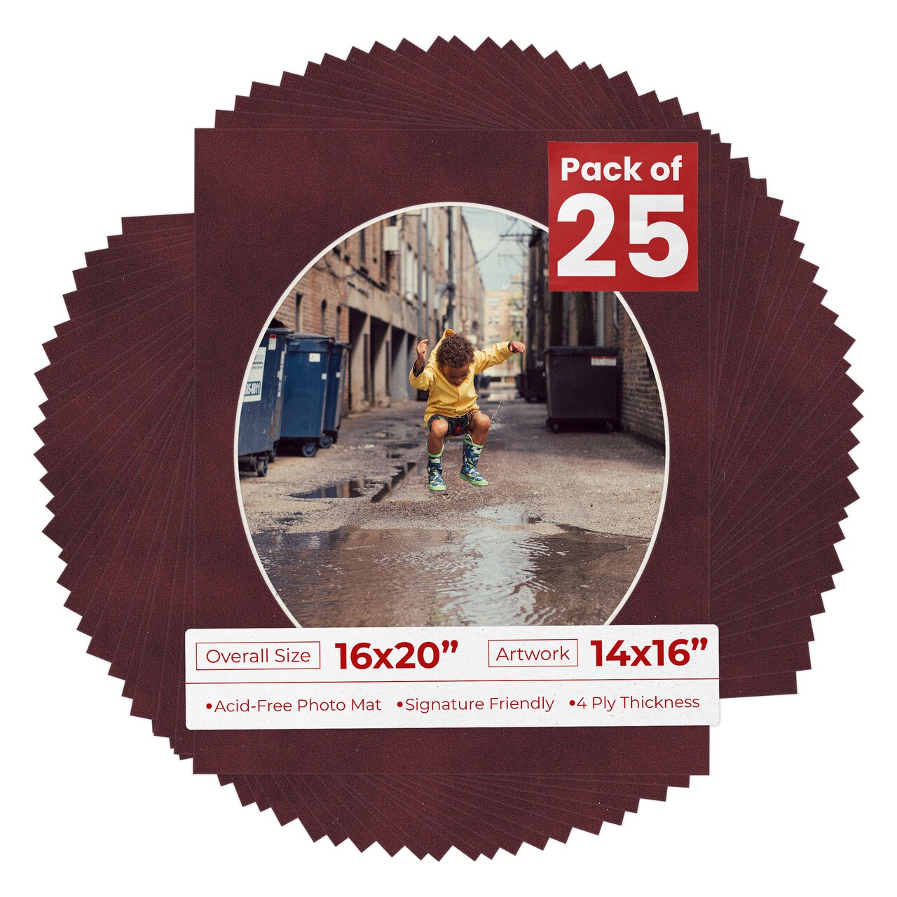 Dark Red Suede Mat Board for 16x20 Frames - Oval Opening for 14x16 Photos